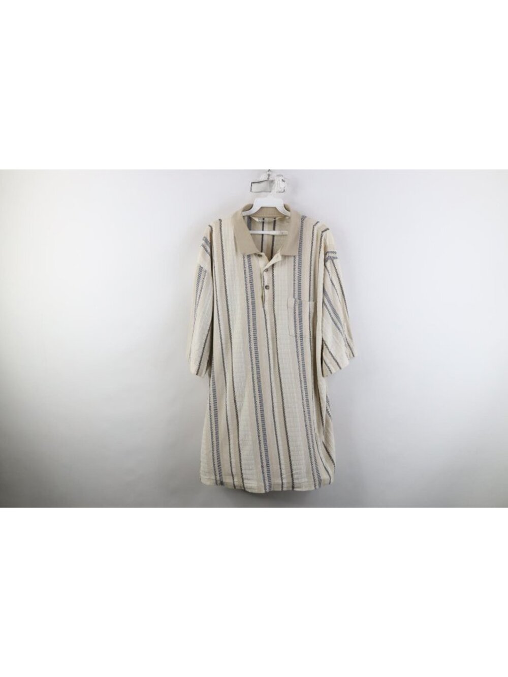 Vtg 90s Streetwear Mens 3XLT Earth Tone Striped Geometric Knit Golf Polo Shirt